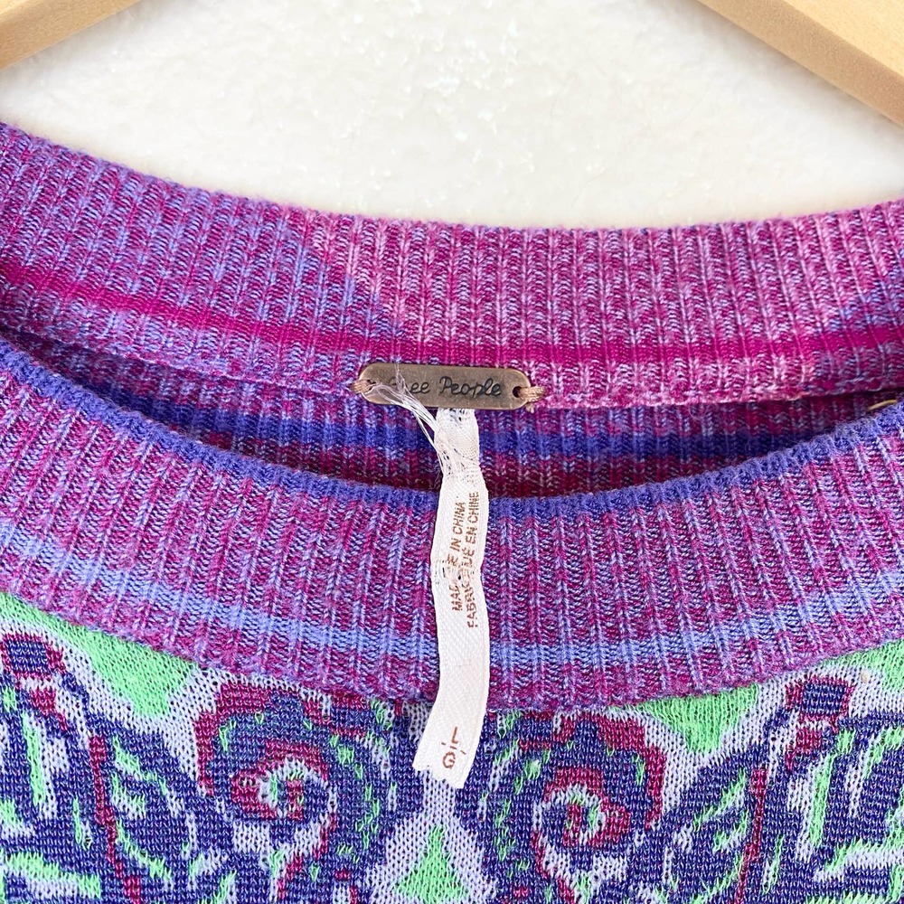 Free People New Age Crewneck Sweater Green Paisley Size L - Picture 7 of 13